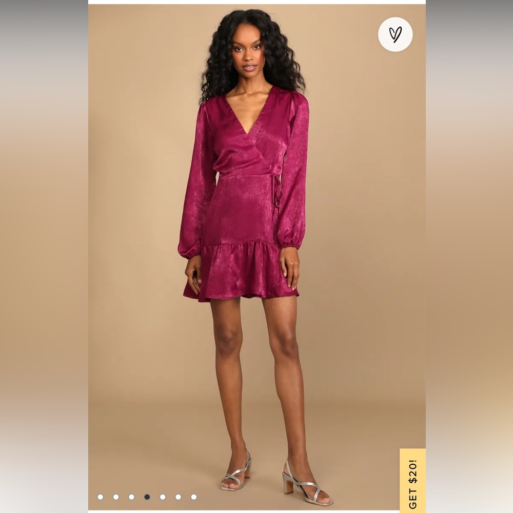 Lulus NWT Satin Long Sleeve Wrap Dress - Size M